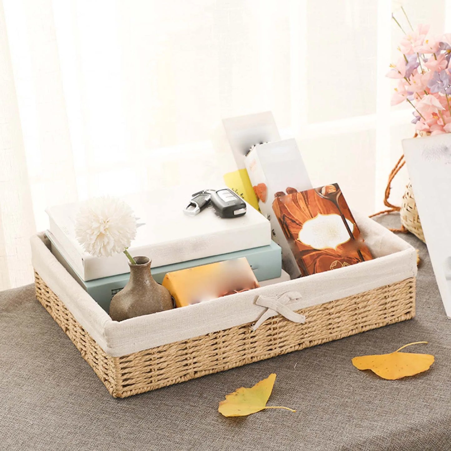 HandWoven Storage Basket Rectangular Desktop Storage Organizer Bins