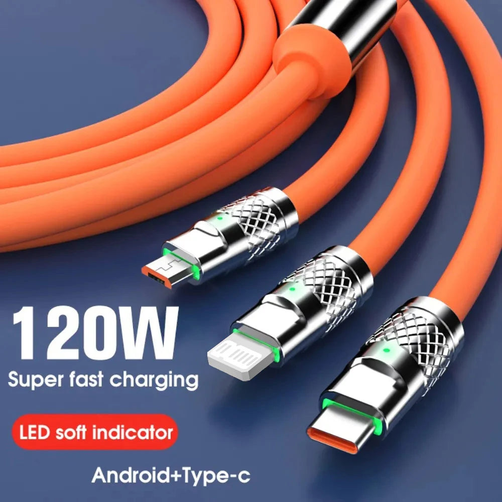 120W 6A 3 In 1 Fast Charging Cable