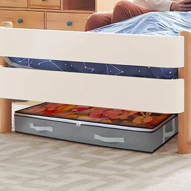 Dustproof under-bed storage box with reinforced handles