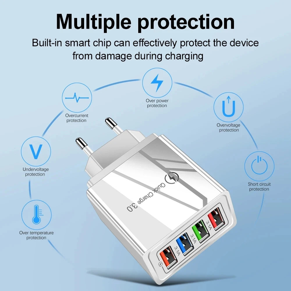 USB Charger Multi Port 4 USB Quick Charge 3.0 For Phone