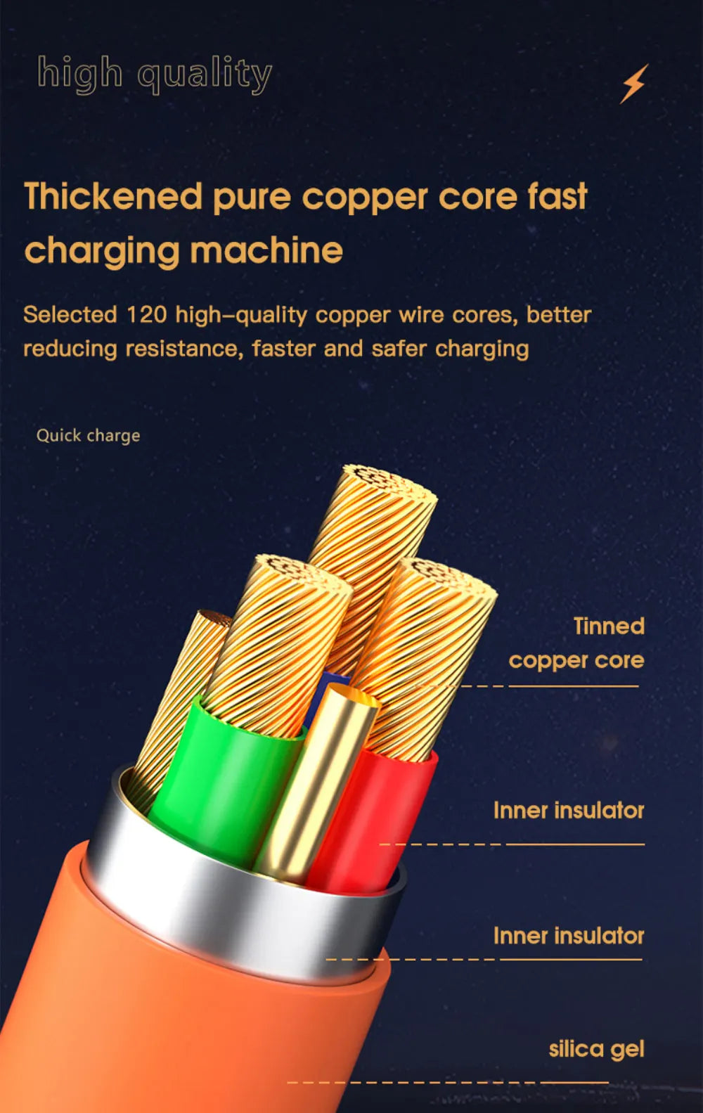 120W 6A 3 In 1 Fast Charging Cable