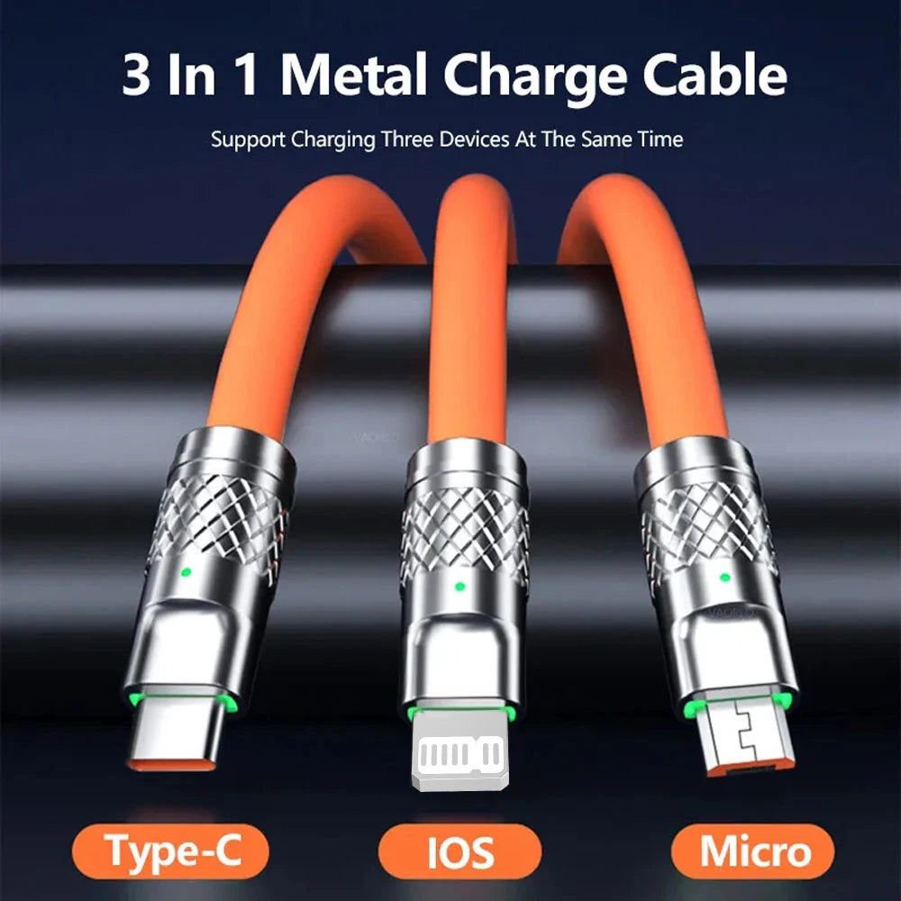 120W 6A 3 In 1 Fast Charging Cable