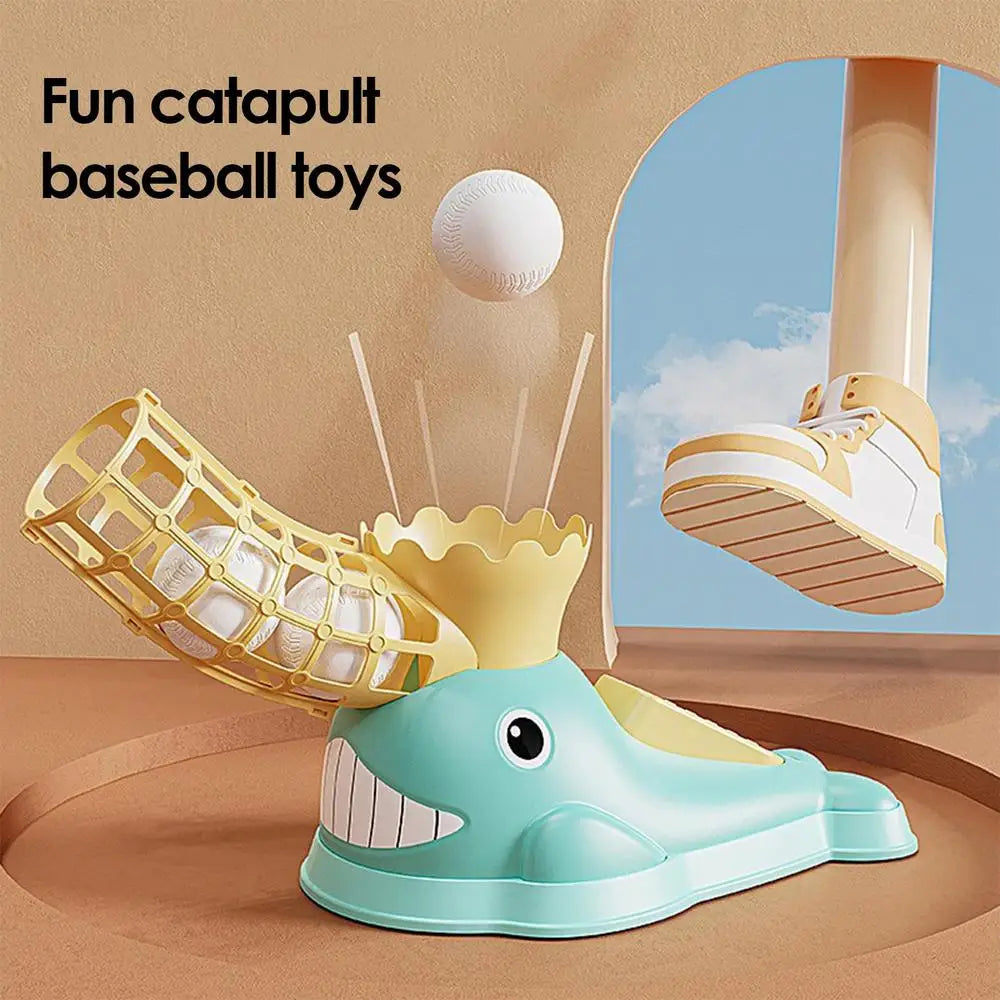Baseball pitching machine with bat and 6 baseballs for children Adjustable Backyard Outdoor Sports Toy Training Equipment