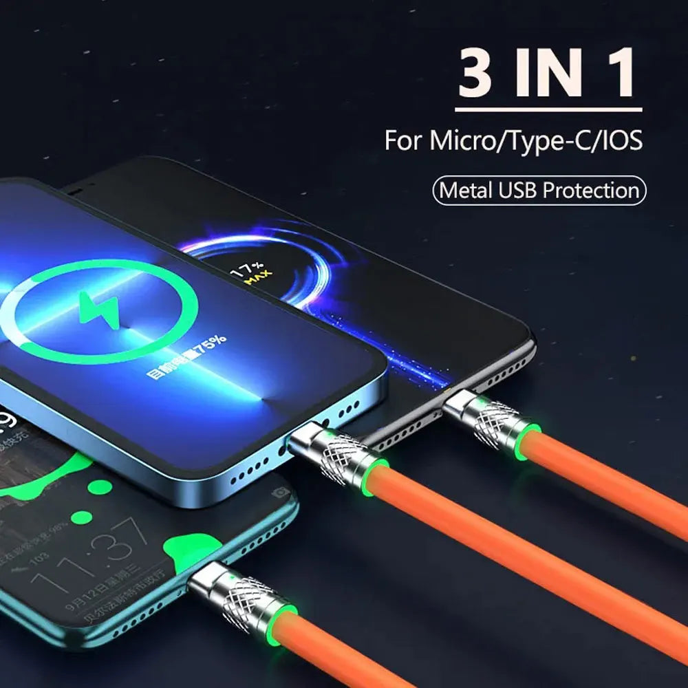 120W 6A 3 In 1 Fast Charging Cable