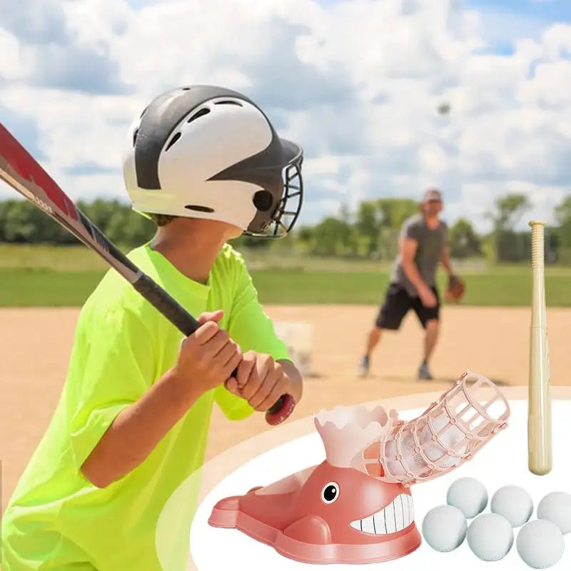 Baseball pitching machine with bat and 6 baseballs for children Adjustable Backyard Outdoor Sports Toy Training Equipment
