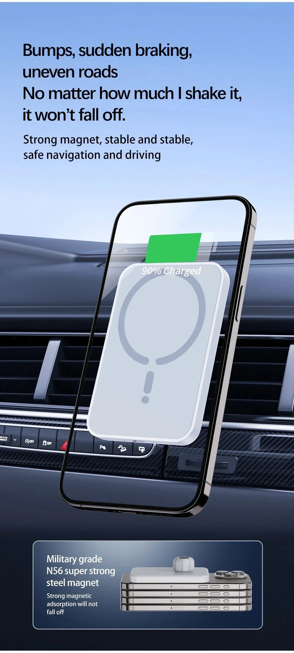 Magnetic Wireless Car Charger Outlet Phone Holder for iPhone