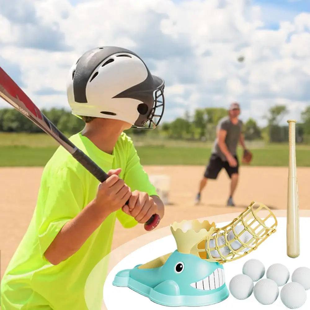 Baseball pitching machine with bat and 6 baseballs for children Adjustable Backyard Outdoor Sports Toy Training Equipment