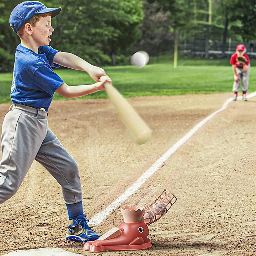 Baseball pitching machine with bat and 6 baseballs for children Adjustable Backyard Outdoor Sports Toy Training Equipment