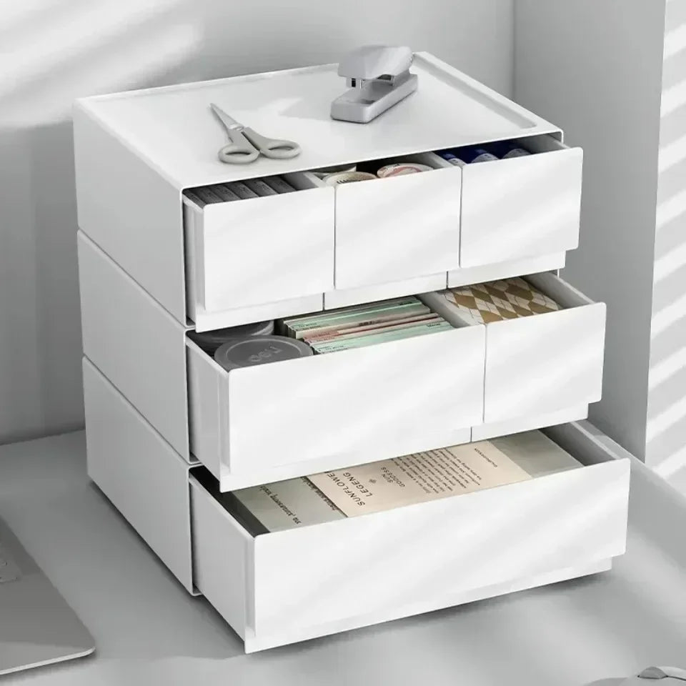 Stackable White Storage Drawer Desktop Storages