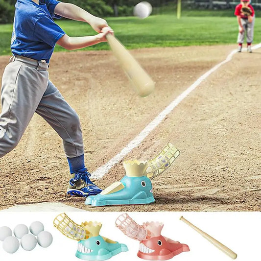 Baseball pitching machine with bat and 6 baseballs for children Adjustable Backyard Outdoor Sports Toy Training Equipment