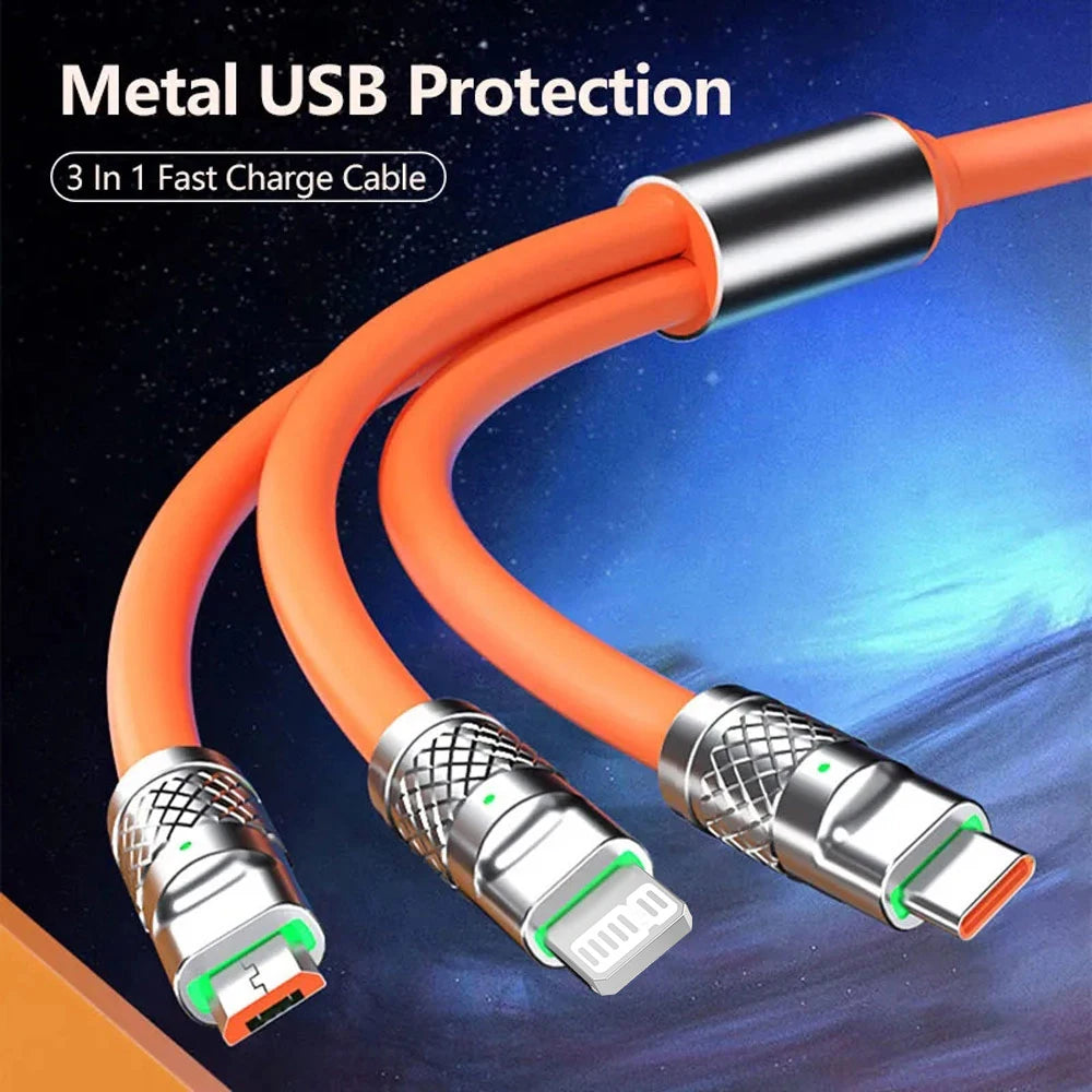 120W 6A 3 In 1 Fast Charging Cable