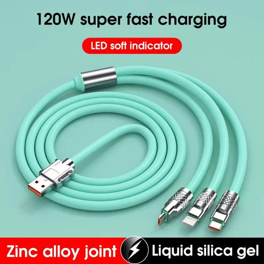 120W 6A 3 In 1 Fast Charging Cable