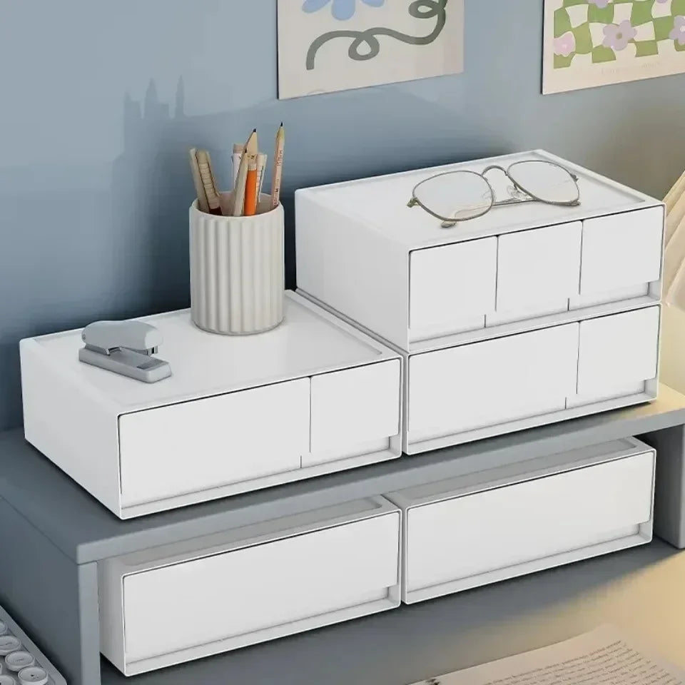 Stackable White Storage Drawer Desktop Storages