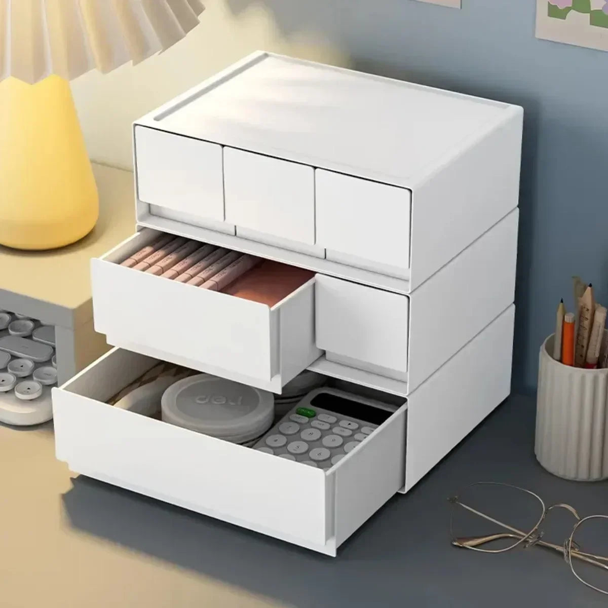 Stackable White Storage Drawer Desktop Storages