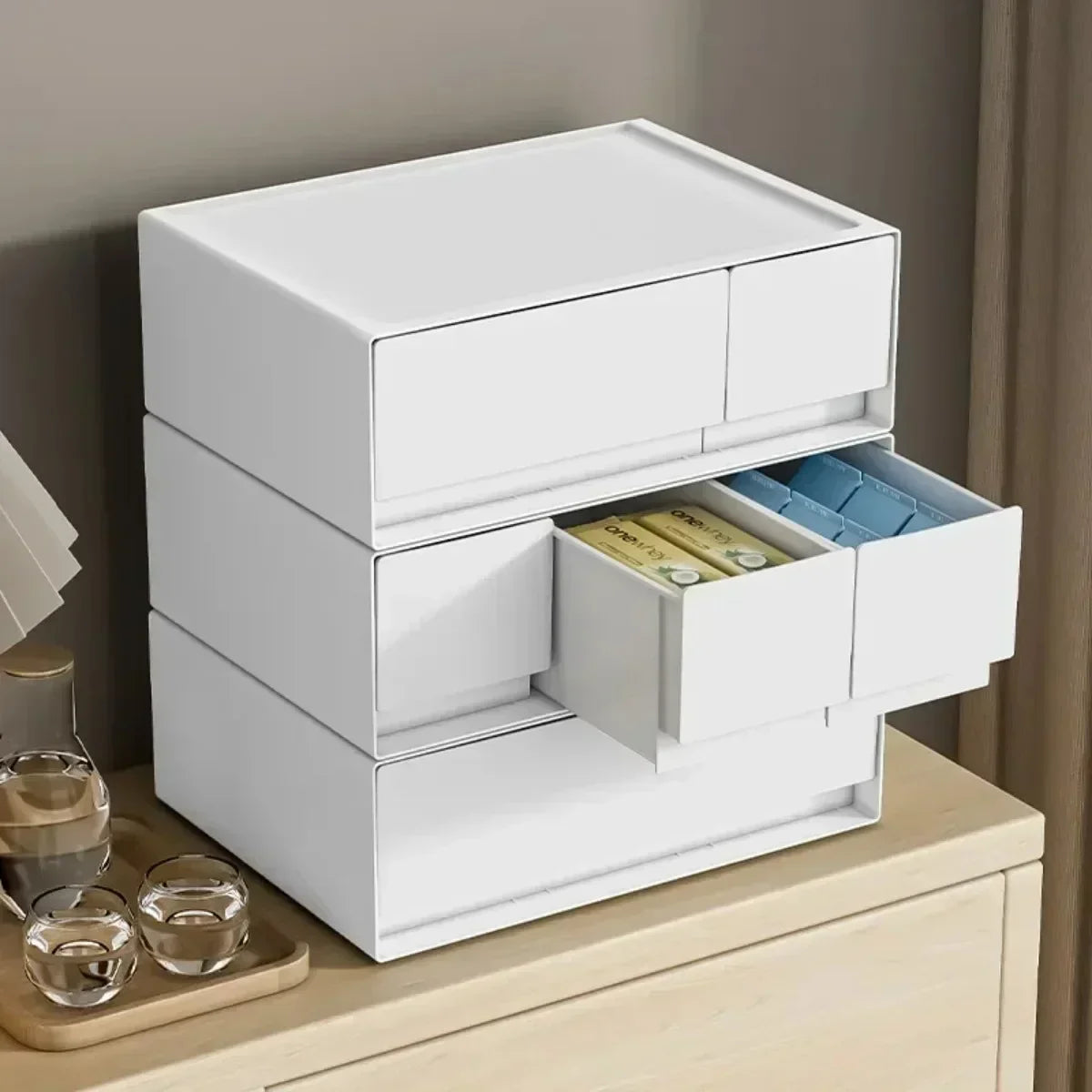 Stackable White Storage Drawer Desktop Storages